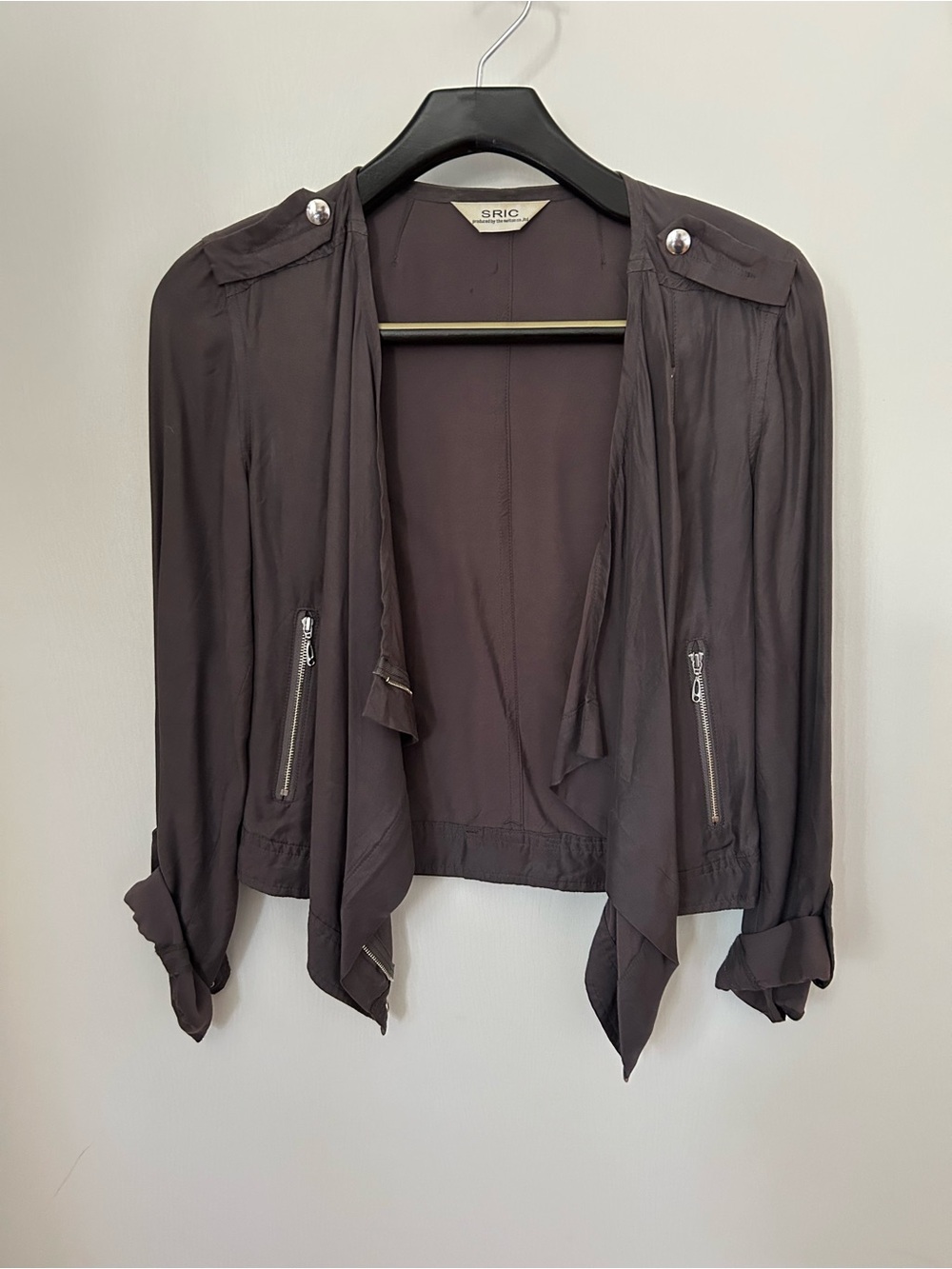 Women's Charcoal Open-Front Draped Blazer